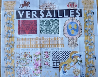 May include: A cross-stitch pattern featuring the Palace of Versailles, with a title that reads "Versailles" and "A Toutes Les Gloires De La France". The pattern includes various rooms and details of the palace, including the Salon de Mercure, Salon de l'abondance, Chambre de la Reine, Petit Trianon, and Galerie des Glaces. The pattern also includes portraits of Louis XIV, Marie Therese d'Autriche, Louis XV, Marie Leczinska, and Louis XVI.