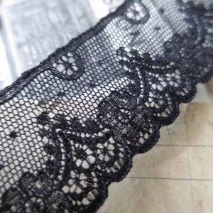Black English Nottingham Lace- Diamond & Floral Point Lace- 3.5 cm