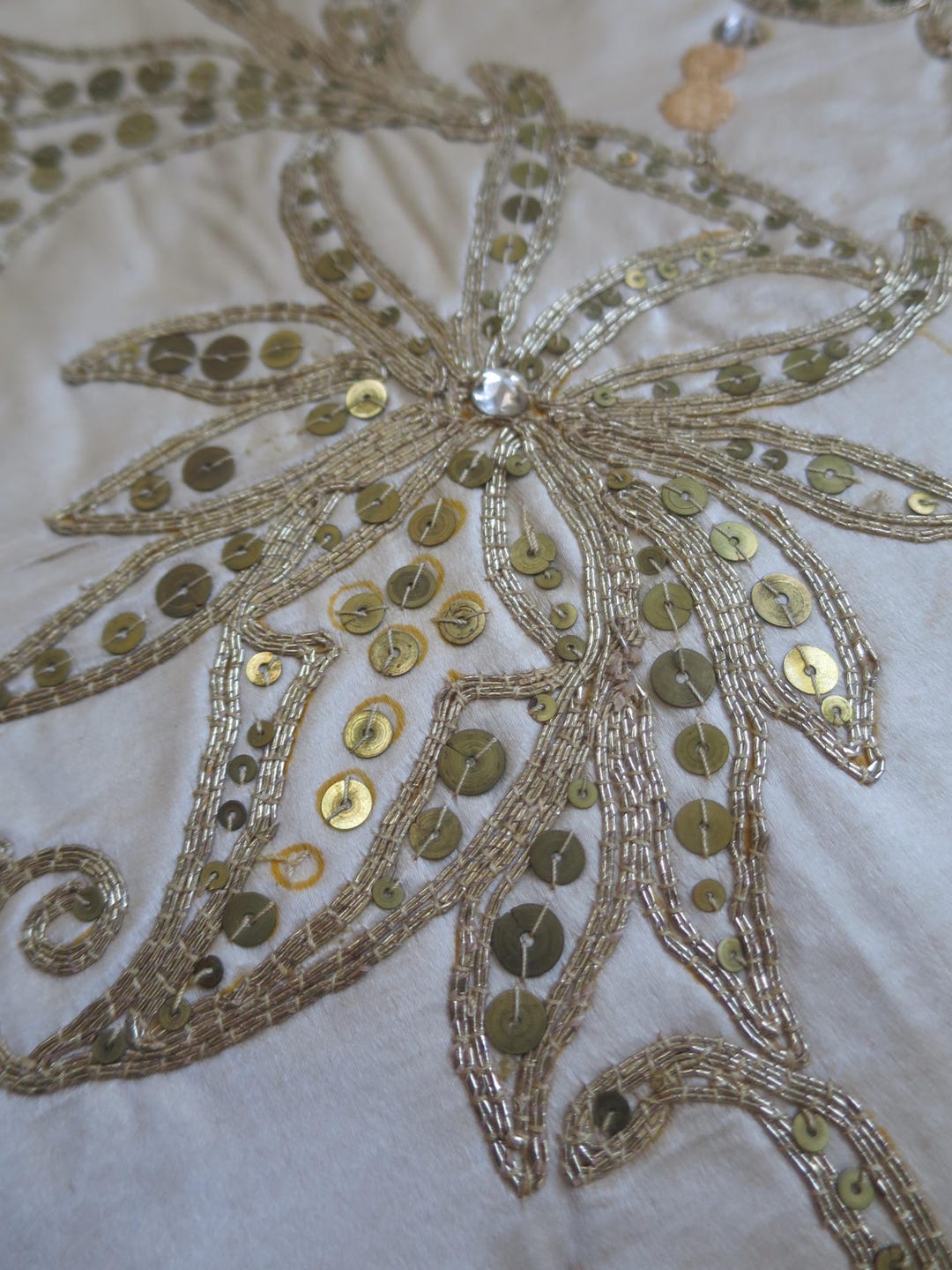 Antique Cream Silk Spangled & Couched Gold Work Anglo Indian Panel - Etsy