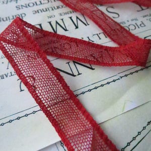 Red English Nottingham Lace- Plain Net Insertion- 1.5 cm