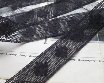 Black English Nottingham Lace- Valenciennes Diamond Spots- Insertion -1.7 cm