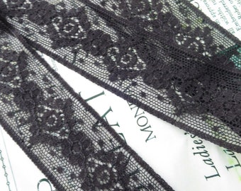 Black English Nottingham Lace- Diamond & Floral Point Insertion Lace