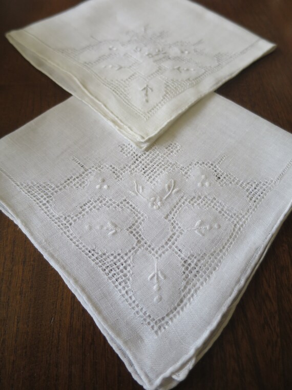 Pair of Antique Fine Linen Handkerchiefs Hand Embroidered Etsy
