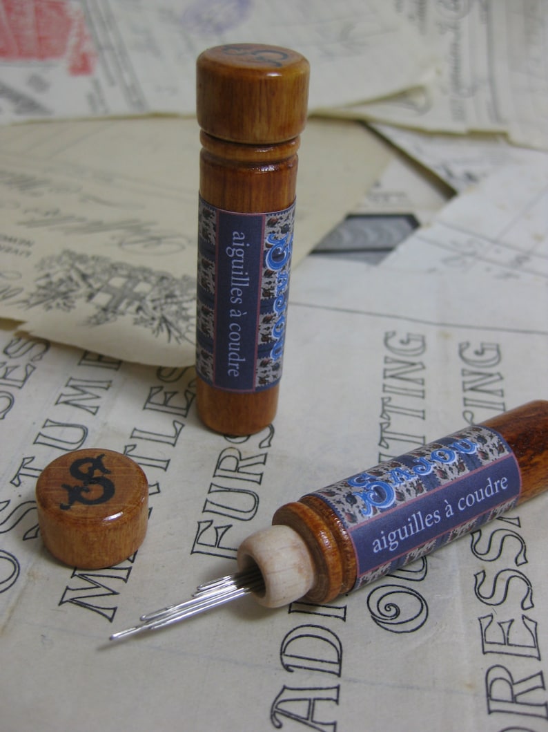 Sajou French Wooden Needle Case & Needles Embroidery Etsy