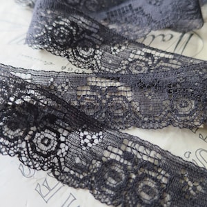 Black English Nottingham Lace- Art Deco Filet Lace- 2.3 cm