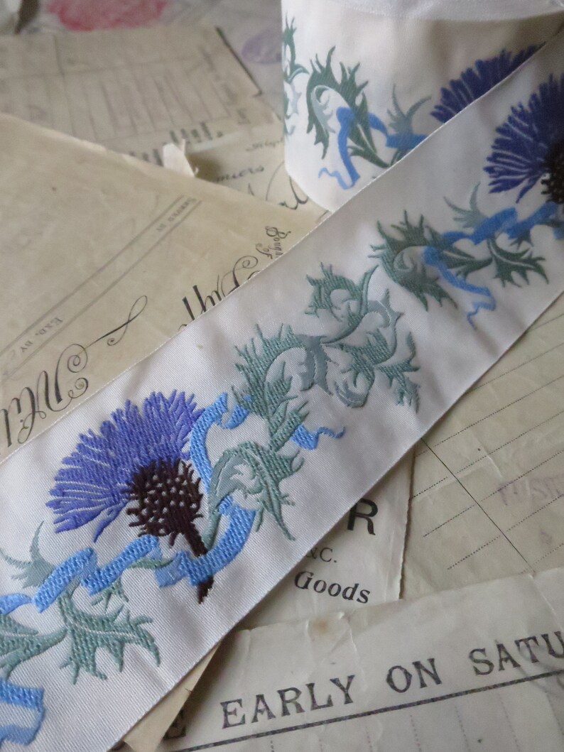Scottish Thistles 60 Mm Jacquard Woven Ribbon Etsy