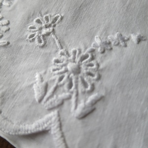 Antique Irish Linen Handkerchief Case- Hand Embroidered Whitework Flowers