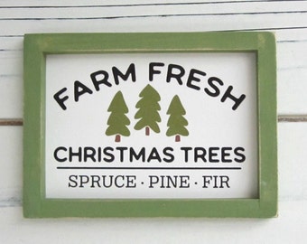 Fresh Christmas Tree Sign, Tiered Tray Decor, Farm Fresh Trees, Mini Christmas Decor, Tiered Tray Sign, Farmhouse Decor, Mini Framed Sign