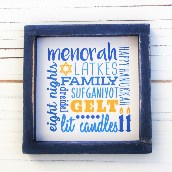 Hanukkah Sign, Chanukah Decor, Hanukkah Subway Sign, Miniature Framed Sign, Star of David, Tiered Tray Decor, Festival of Lights Sig