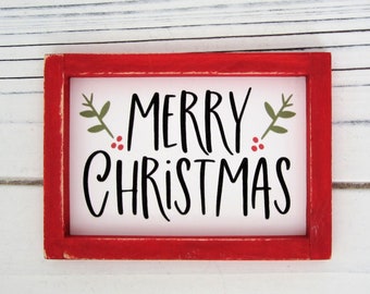 Christmas Sign, Tiered Tray Decor, Merry Christmas Sign, Miniature Christmas Sign, Tiered Tray Sign, Farmhouse Decor, Miniature Framed Sign