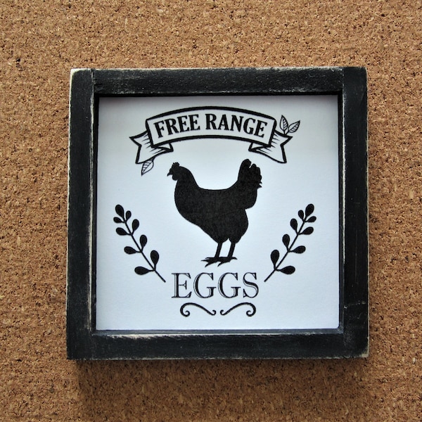 Free Range Eggs Miniature Sign, Mini Tiered Tray Decor, Kitchen Miniature Wood Framed Sign,  Chicken Kitchen Sign, Farmhouse Sign Decor