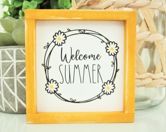 Welcome Summer Sign, Tiered Tray Decor, Miniature Framed Sign, Farmhouse Decor, Summer Tier Tray Decor, Small Farmhouse Summer Sign