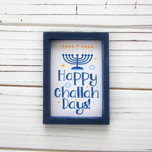 Happy Hanukkah Sign, Chanukah Decor, Miniature Framed Sign, Star of David, Menorah, Festival of Lights Sign, Tiered Tray Decor, Small Sign image 2