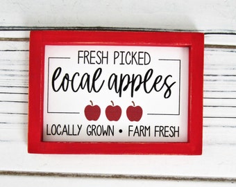 Fresh Picked Apples Sign, Tiered Tray Decor, Sign for Tiered Tray, Apple Decor, Mini Wood Framed Sign, Farm Fresh, Apples, Farmhouse Decor