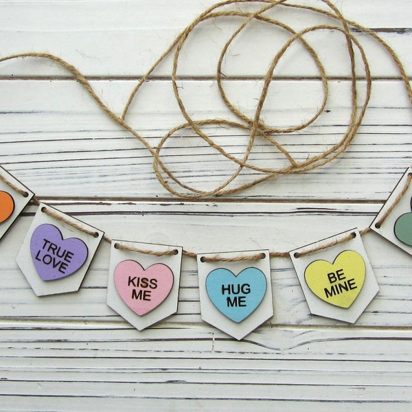 Miniature Sweetheart Candy Hearts Banner For Tiered Tray, Valentine Banner, Hearts Banner, Heart Decor For Tiered Tray, Mini Heart Garland