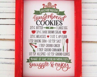 Gingerbread Cookie Recipe Sign, Miniature Tiered Tray Sign, Gingerbread Cookies Sign, Small Christmas Decor, Gingerbread Decor, Gingerbread