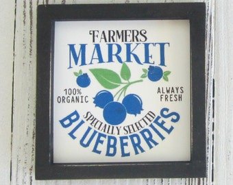 Blueberries Farmer's Market Miniature Sign, Blueberries Sign, Tiered Tray Decor, Blueberry Decor, Tiered Tray, Miniature Blueberry Decor