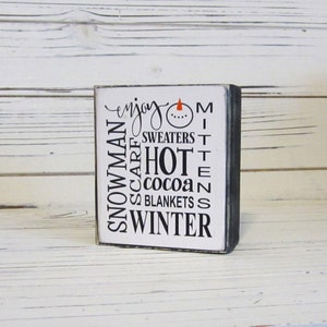 Winter Chunky Wood Block Sign, Winter Tiered Tray, Winter Shelf Sitter, Snowman, Mittens, Hot Cocoa, Winter Subway Sign, Unframed, Winter image 2