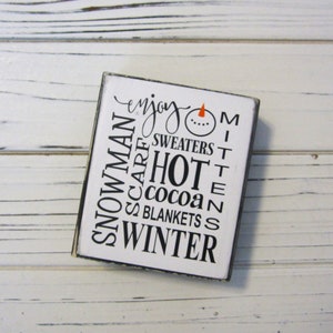 Winter Chunky Wood Block Sign, Winter Tiered Tray, Winter Shelf Sitter, Snowman, Mittens, Hot Cocoa, Winter Subway Sign, Unframed, Winter image 6