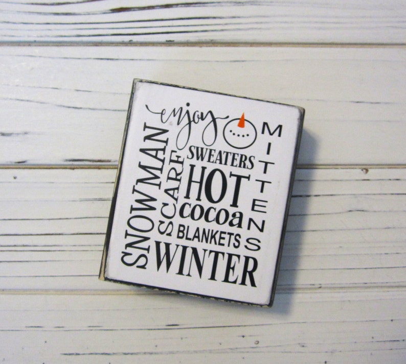 Winter Chunky Wood Block Sign, Winter Tiered Tray, Winter Shelf Sitter, Snowman, Mittens, Hot Cocoa, Winter Subway Sign, Unframed, Winter image 6
