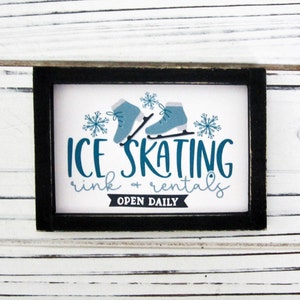 Winter Miniature Sign, Ice Skating Sign, Snowman Sign, Tiered Tray Decor, Mini Snowman Sign, Framed Sign, Snowman Decor, Mini Winter Sign