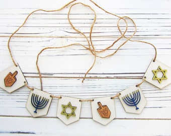 Miniature Hanukkah Banner For Tiered Tray, Hanukkah Garland, Dreidel, Menorah, Star Of David, Eight Nights, Festival Of Light, Mini Banner