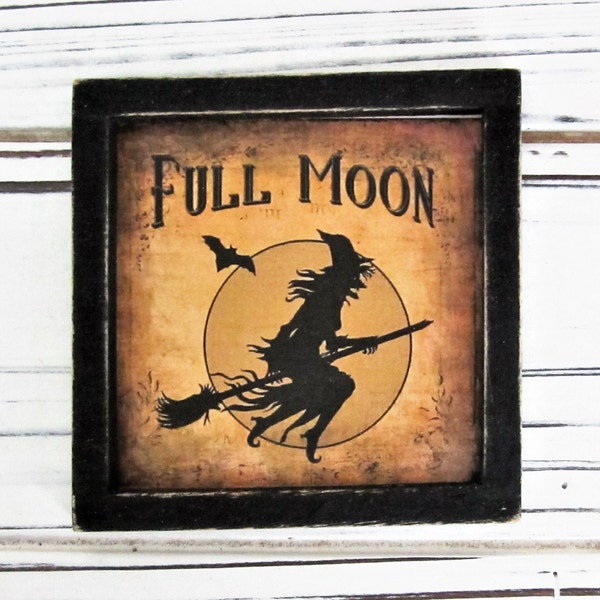 Miniature Halloween Sign, Witch, Full Moon, Spooky Halloween Sign, Haunted House, Miniature Halloween Decor, Tiered Tray Decor, Witch Decor