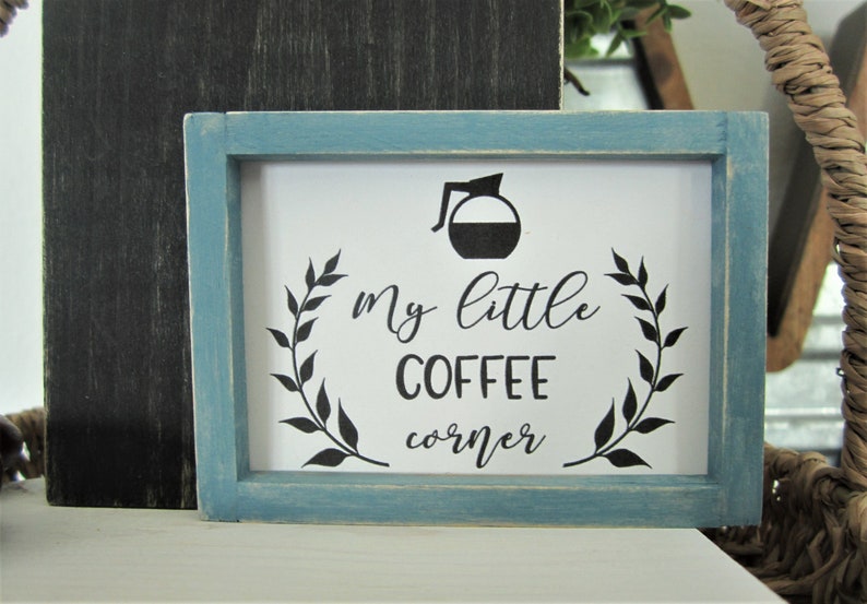 Coffee Tiered Tray Decor Miniature Coffee Sign Painted Wood Framed Sign Small Coffee Bar Sign Sign for Tiered Tray Farmhouse Decor