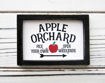 Apple Orchard Miniature Sign, Tiered Tray Decor, Sign for Tiered Tray, Apple Decor, Mini Wood Framed Sign, Apple Sign, Mini Apple Boat