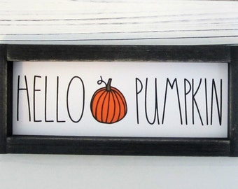 Hello Pumpkin Sign, Miniature Fall Decor, Tiered Tray Sign, Farmhouse Fall Decor, Framed Sign, Small Wood Framed Sign, Miniature Sign