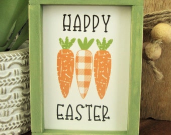 Happy Easter Sign, Tiered Tray Decor, Miniature Wood Framed Sign, Carrots, Easter Decor, Tiny Easter Sign, Farmhouse Decor, 3 Tiered Tray