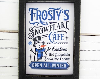 Frosty's Snowflake Cafe Sign, Frosty The Snowman Tiered Tray, Snowman Sign, Tiered Tray Decor, Mini Snowman Sign, Framed Sign, Snowman Decor