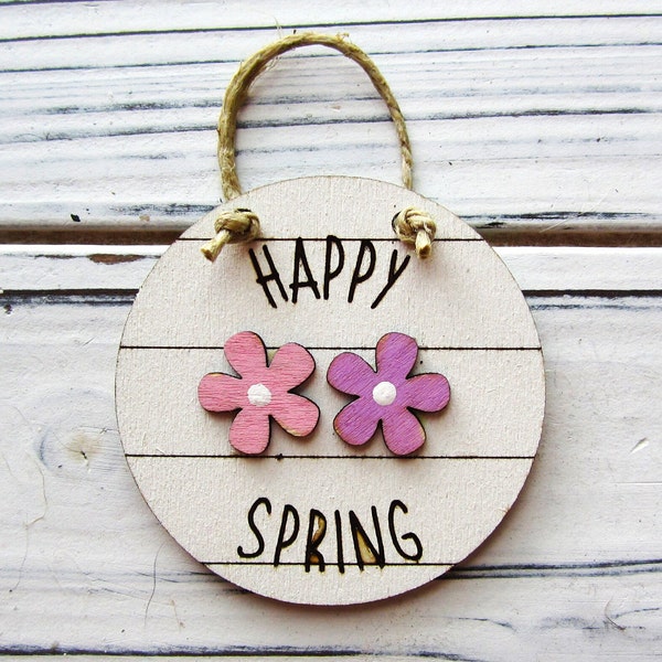 Happy Spring Miniature Front Door Sign, Tiered Tray Decor, Spring Flowers, Mini Spring Decor, Seasonal Decor, Ladder Sign, Mini Flower Sign