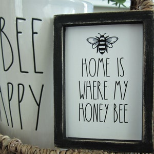 Home Is Where My Honey Bee Miniature Sign, Tiered Tray Sign, Miniature Wood Framed Sign, Honey Bee Mini Sign, Farmhouse Decor, Bee Sign zdjęcie 3