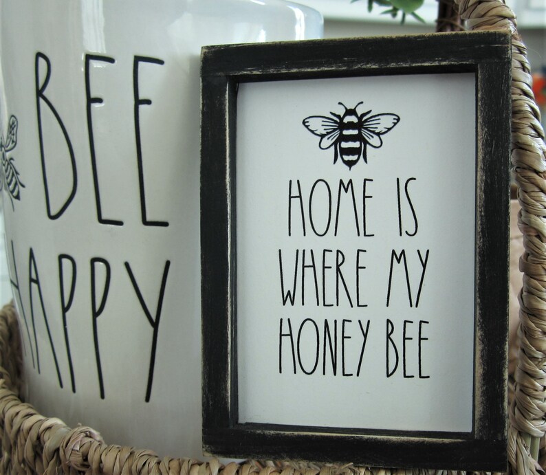 Home Is Where My Honey Bee Miniature Sign, Tiered Tray Sign, Miniature Wood Framed Sign, Honey Bee Mini Sign, Farmhouse Decor, Bee Sign zdjęcie 3