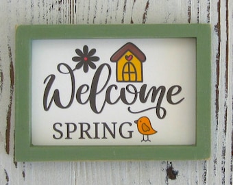 Welcome Spring Sign, Tiered Tray Decor, Miniature Spring Sign,  Tiered Tray Sign, Spring Decor, Spring Tiered Tray Decor, Spring Decor