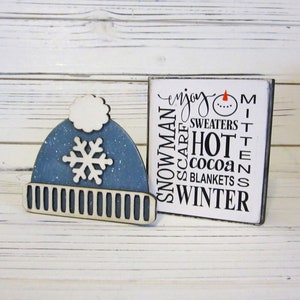 Winter Chunky Wood Block Sign, Winter Tiered Tray, Winter Shelf Sitter, Snowman, Mittens, Hot Cocoa, Winter Subway Sign, Unframed, Winter image 8