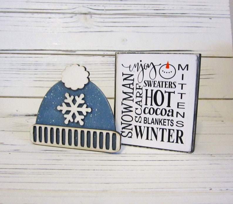 Winter Chunky Wood Block Sign, Winter Tiered Tray, Winter Shelf Sitter, Snowman, Mittens, Hot Cocoa, Winter Subway Sign, Unframed, Winter image 8