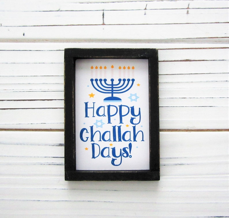 Happy Hanukkah Sign, Chanukah Decor, Miniature Framed Sign, Star of David, Menorah, Festival of Lights Sign, Tiered Tray Decor, Small Sign image 3