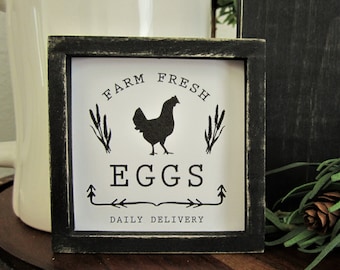 Miniature Farm Fresh Eggs Sign, Tiered Tray Decor, Mini Egg Sign, Vintage Look, Rustic Farmhouse Sign, Chicken Sign, Distressed Sign