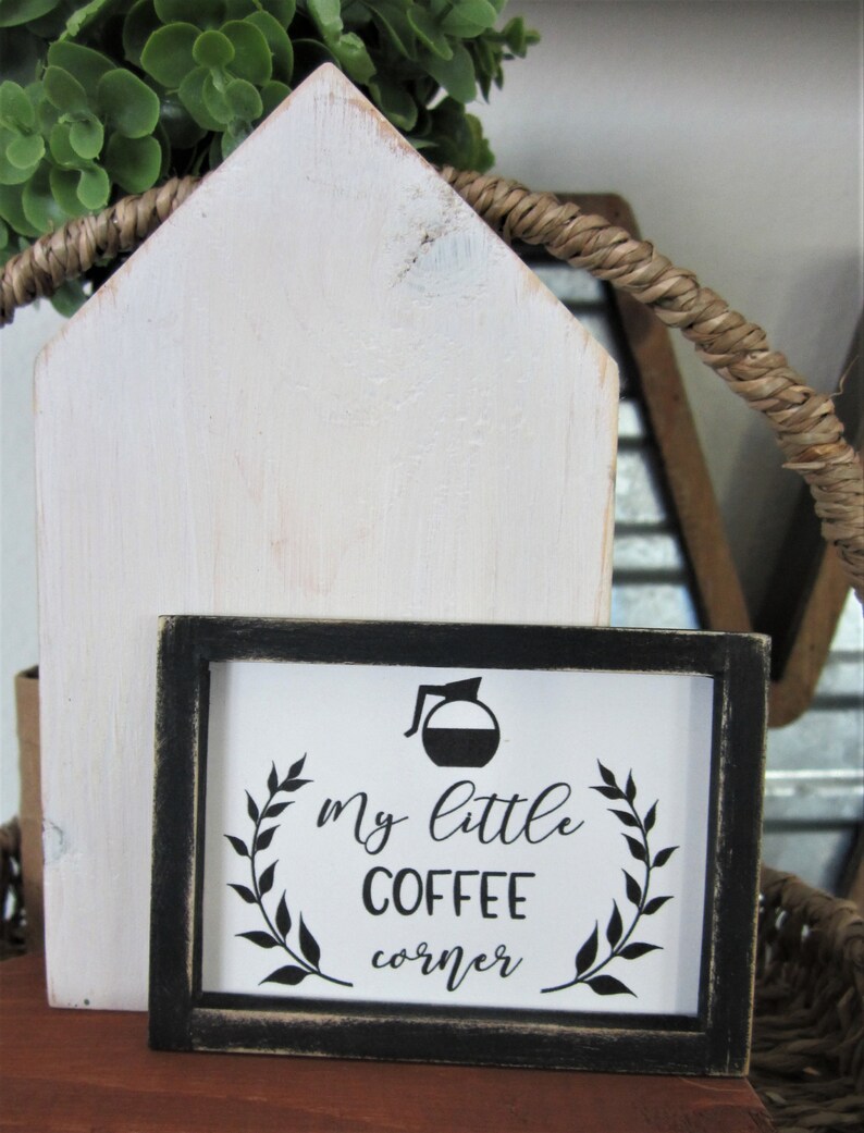 Coffee Tiered Tray Decor Miniature Coffee Sign Painted Wood Framed Sign Small Coffee Bar Sign Sign for Tiered Tray Farmhouse Decor