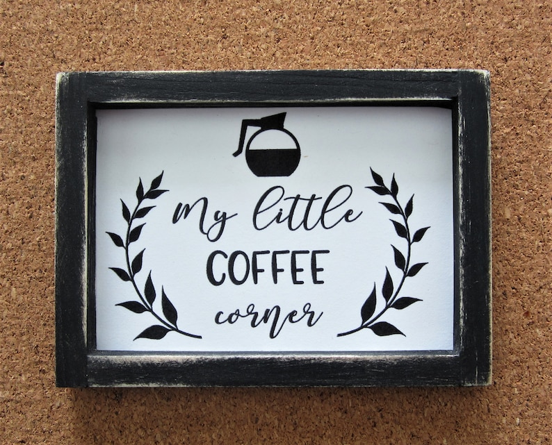 Coffee Tiered Tray Decor Miniature Coffee Sign Painted Wood Framed Sign Small Coffee Bar Sign Sign for Tiered Tray Farmhouse Decor