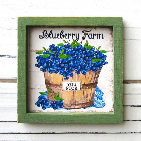 Farm Fresh Blueberries Miniature Sign, Blueberries Sign, Tiered Tray Decor, Blueberry Decor, Tiered Tray, Miniature Blueberry Decor, Kitchen