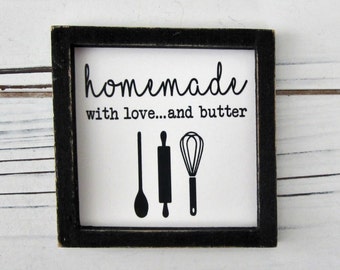 Homemade With Love And Butter Miniature Kitchen Sign, Tiered Tray Decor, Tiered Tray Sign, Mini Kitchen Sign, Mini Home decor, Tiered Tray