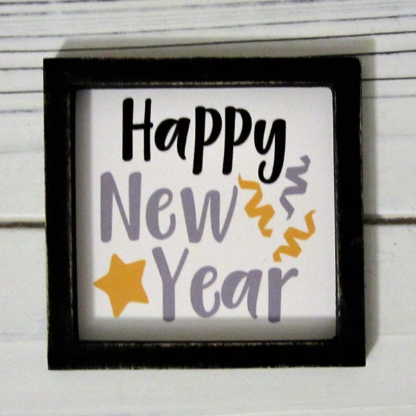 Happy New Year Sign, Miniature New Year Decor, Tiered Tray Sign, Miniature Holiday decor, Celebrate, New Year, Tiered Tray Decor, Miniature