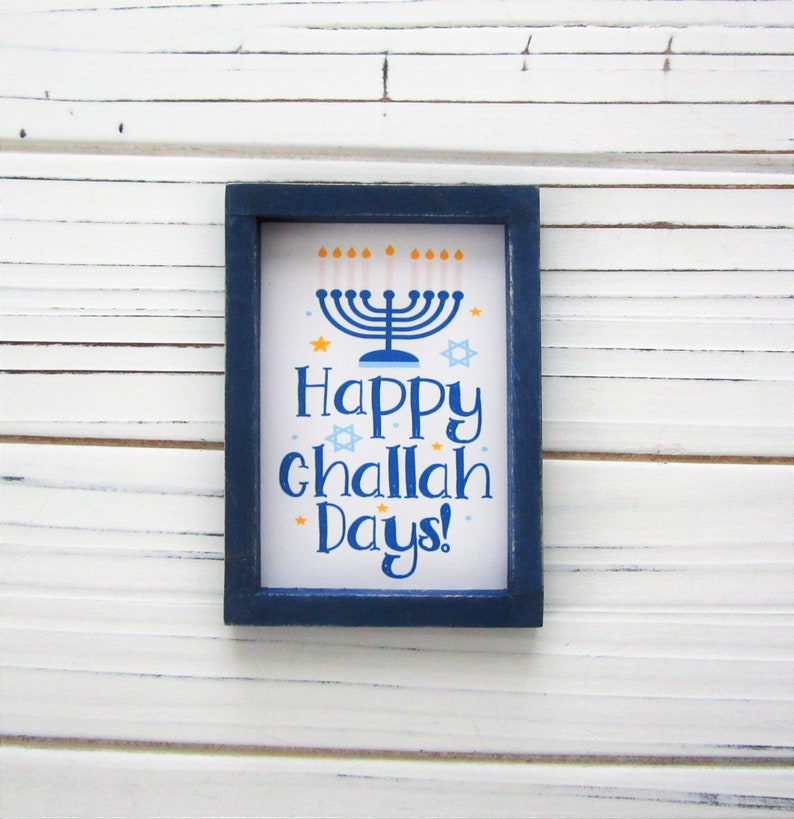 Happy Hanukkah Sign, Chanukah Decor, Miniature Framed Sign, Star of David, Menorah, Festival of Lights Sign, Tiered Tray Decor, Small Sign image 2