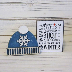 Winter Chunky Wood Block Sign, Winter Tiered Tray, Winter Shelf Sitter, Snowman, Mittens, Hot Cocoa, Winter Subway Sign, Unframed, Winter image 7