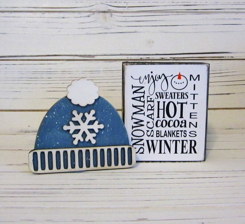 Winter Chunky Wood Block Sign, Winter Tiered Tray, Winter Shelf Sitter, Snowman, Mittens, Hot Cocoa, Winter Subway Sign, Unframed, Winter image 7