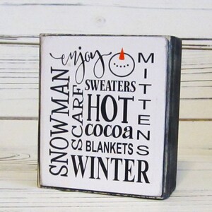Winter Chunky Wood Block Sign, Winter Tiered Tray, Winter Shelf Sitter, Snowman, Mittens, Hot Cocoa, Winter Subway Sign, Unframed, Winter image 4