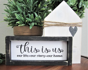 This Is Us Sign, Tiered Tray Decor, Farmhouse Tiered Tray  Sign, Miniature Wood Framed Sign, This Is Us, Our Life, Our Story, Our Home